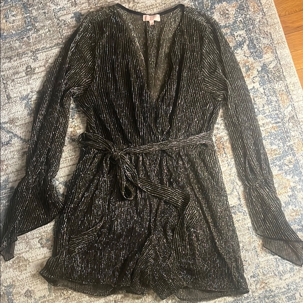 Black Shimmer Long Sleeve Romper